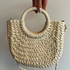 Woven Beach Bag Purse Boho Style With Top Handle and Long Detachable Strap